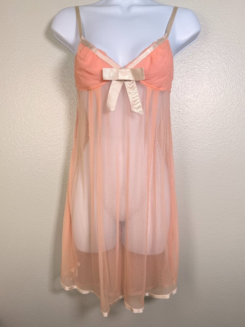 Y2K Victorias Secret Angel Babydoll Womens Medium Peach Sheer Fairy Coquette